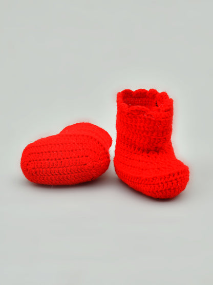 Pack of 2 Red & Off White Handmade Crochet Baby Booties for Girls