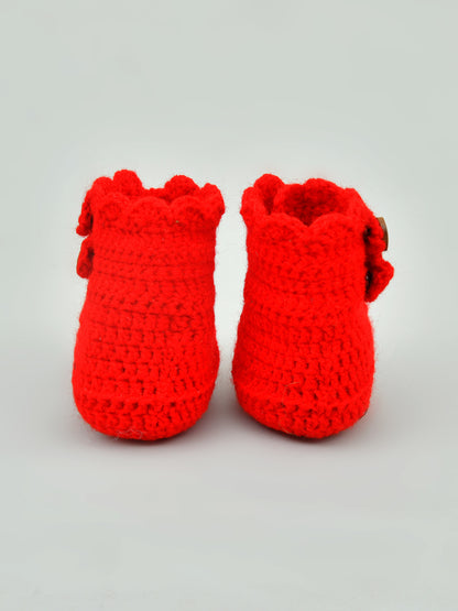 Pack of 2 Red & Off White Handmade Crochet Baby Booties for Girls