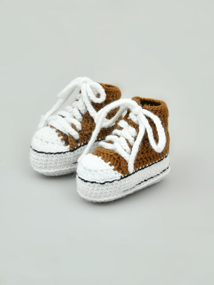 Pack of 2 Brown Handmade Woollen Crochet Baby Shoes for Boys & Girls