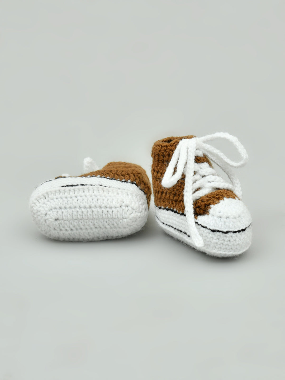 Pack of 2 Brown Handmade Woollen Crochet Baby Shoes for Boys & Girls