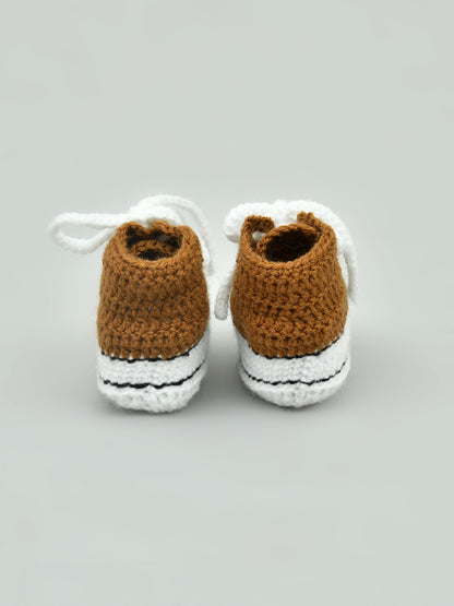 Pack of 2 Brown Handmade Woollen Crochet Baby Shoes for Boys & Girls