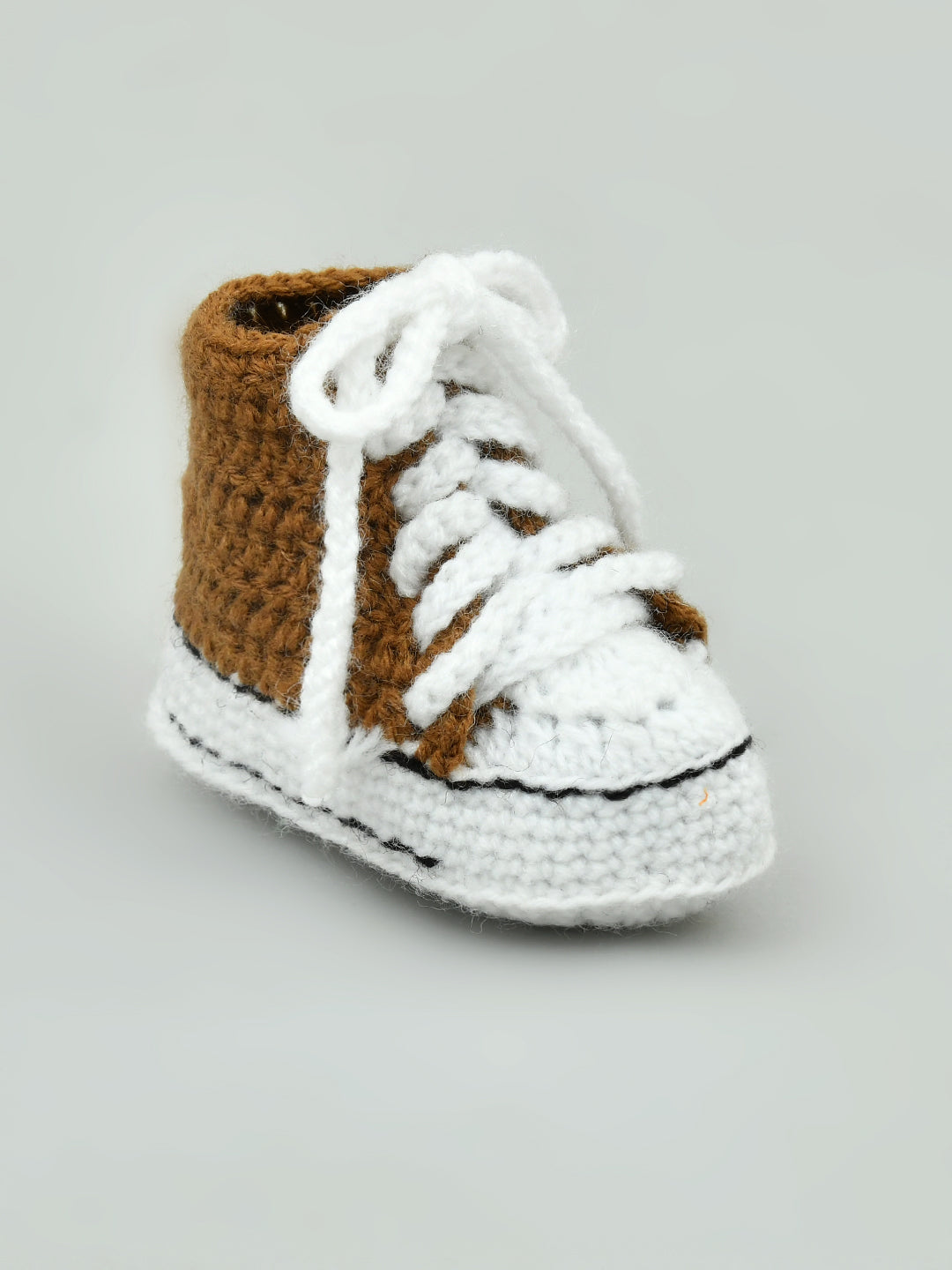 Pack of 2 Brown Handmade Woollen Crochet Baby Shoes for Boys & Girls