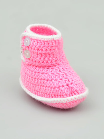 Pack of 2 Pink Woollen Handmade Crochet Baby Booties for Girls