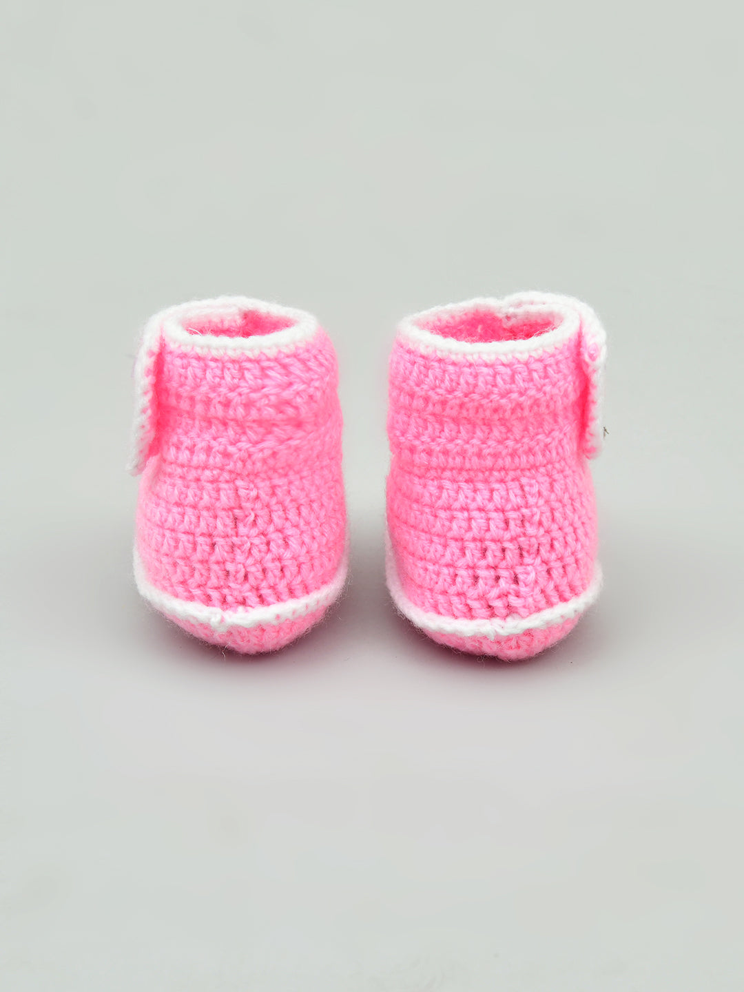 Pack of 2 Pink Woollen Handmade Crochet Baby Booties for Girls