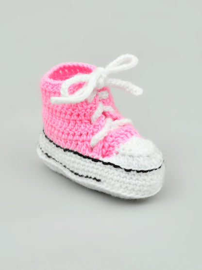 Pack of 2 Pink Woollen Handmade Crochet Baby Booties for Girls