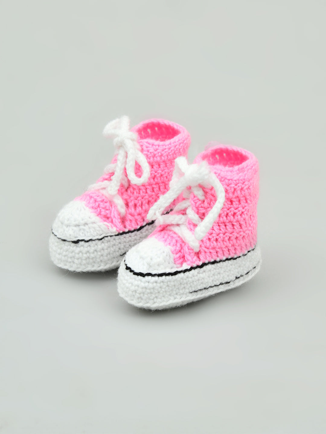 Pack of 2 Pink & White Woollen Handmade Crochet Baby Booties for Girls