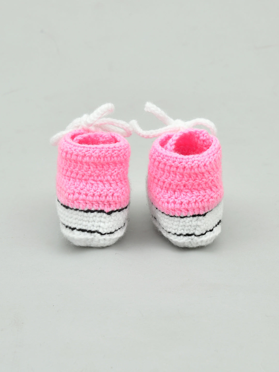 Pack of 2 Pink & White Woollen Handmade Crochet Baby Booties for Girls