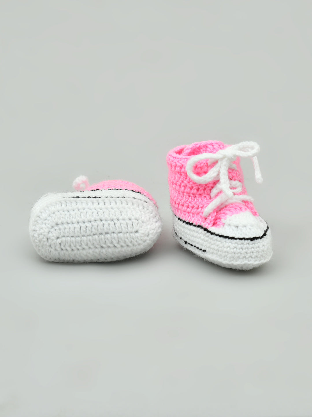 Pack of 2 Pink & Brown Woollen Handmade Crochet Baby Booties for Girls