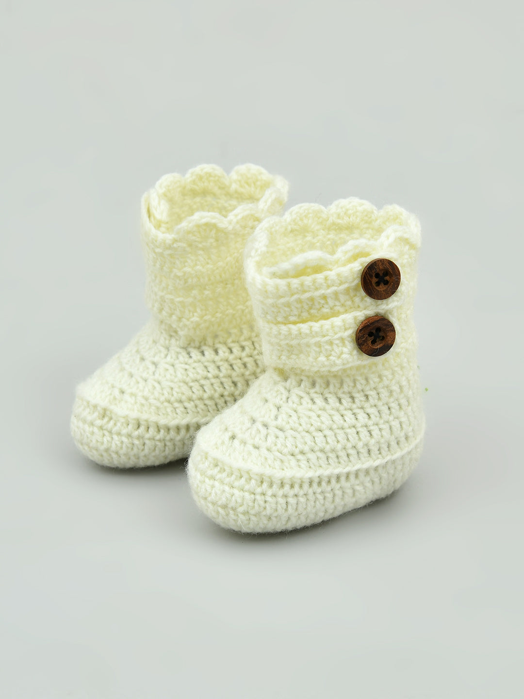 Pack of 2 Red & Off White Woollen Handmade Crochet Baby Booties for Girls