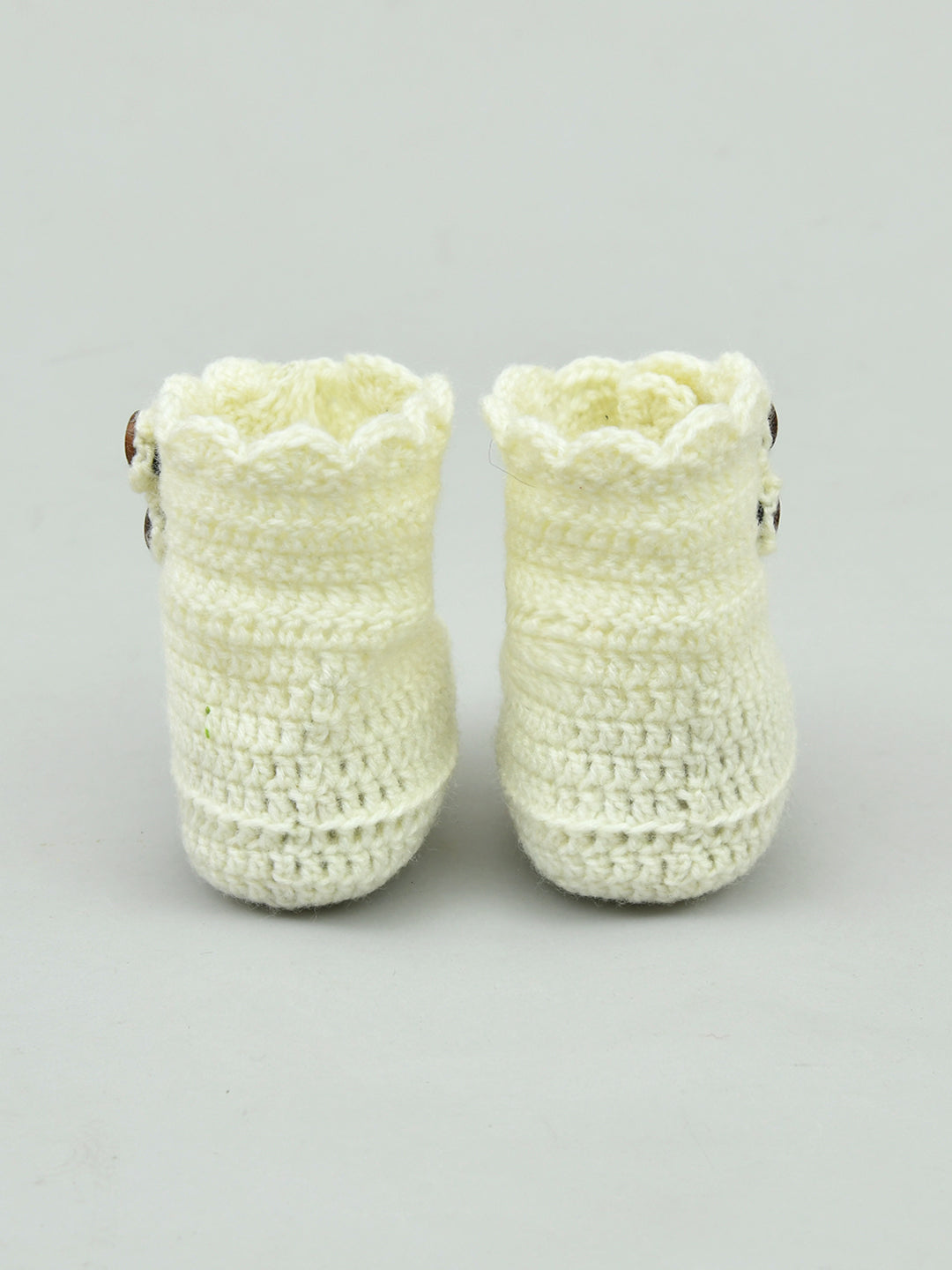 Pack of 2 Pink & Off White Woollen Handmade Crochet Baby Booties for Girls