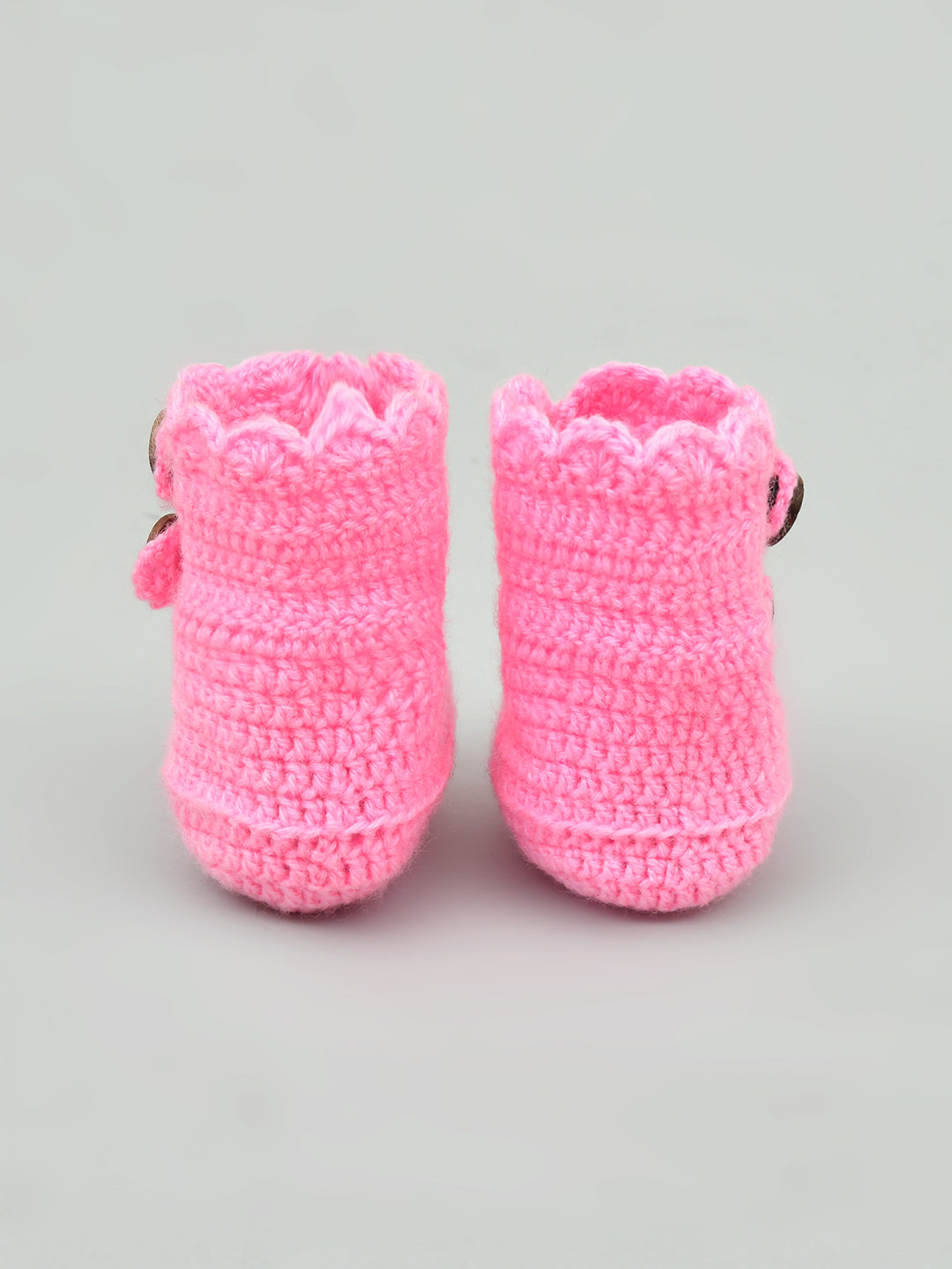 Pack of 2 Pink & Off White Woollen Handmade Crochet Baby Booties for Girls