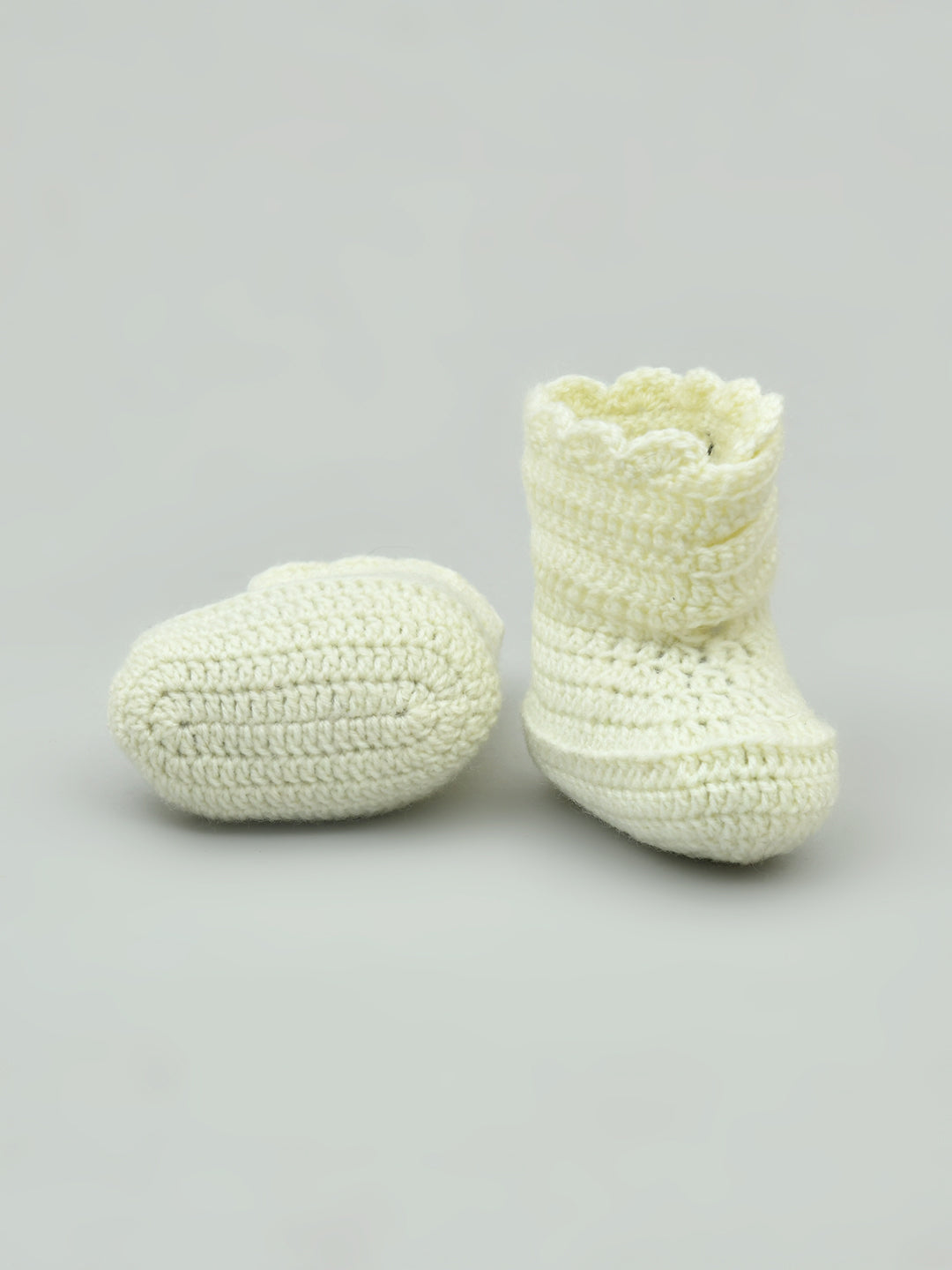 Pack of 2 Pink & Off White Woollen Handmade Crochet Baby Booties for Girls