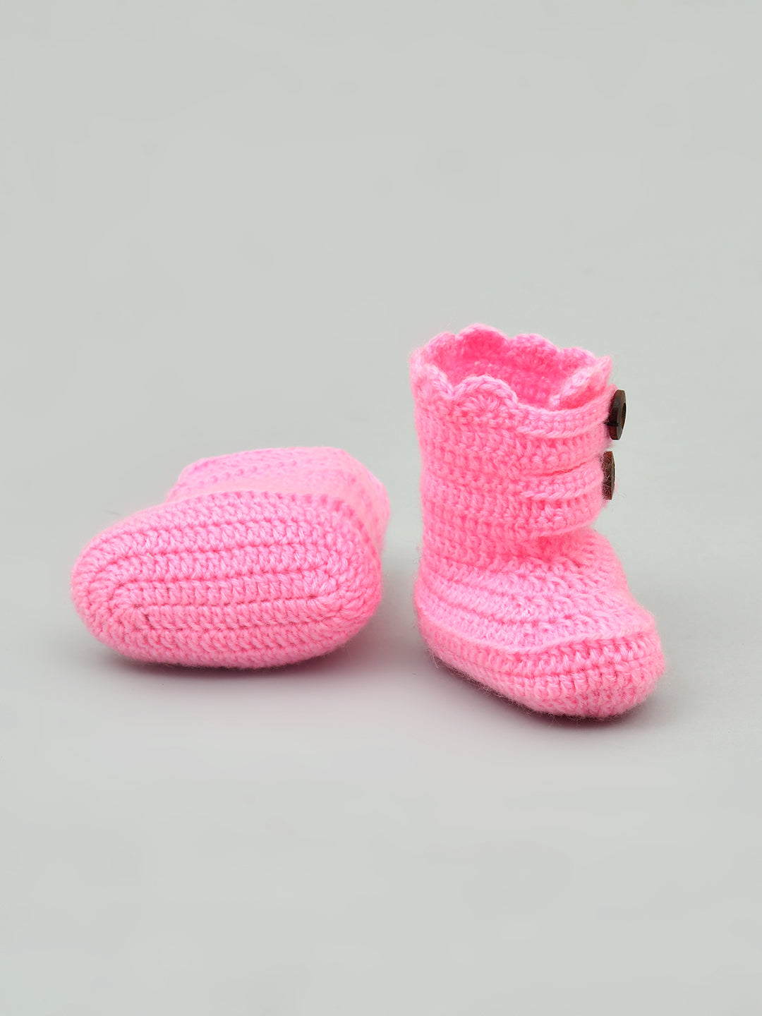 Pack of 2 Pink & Off White Woollen Handmade Crochet Baby Booties for Girls