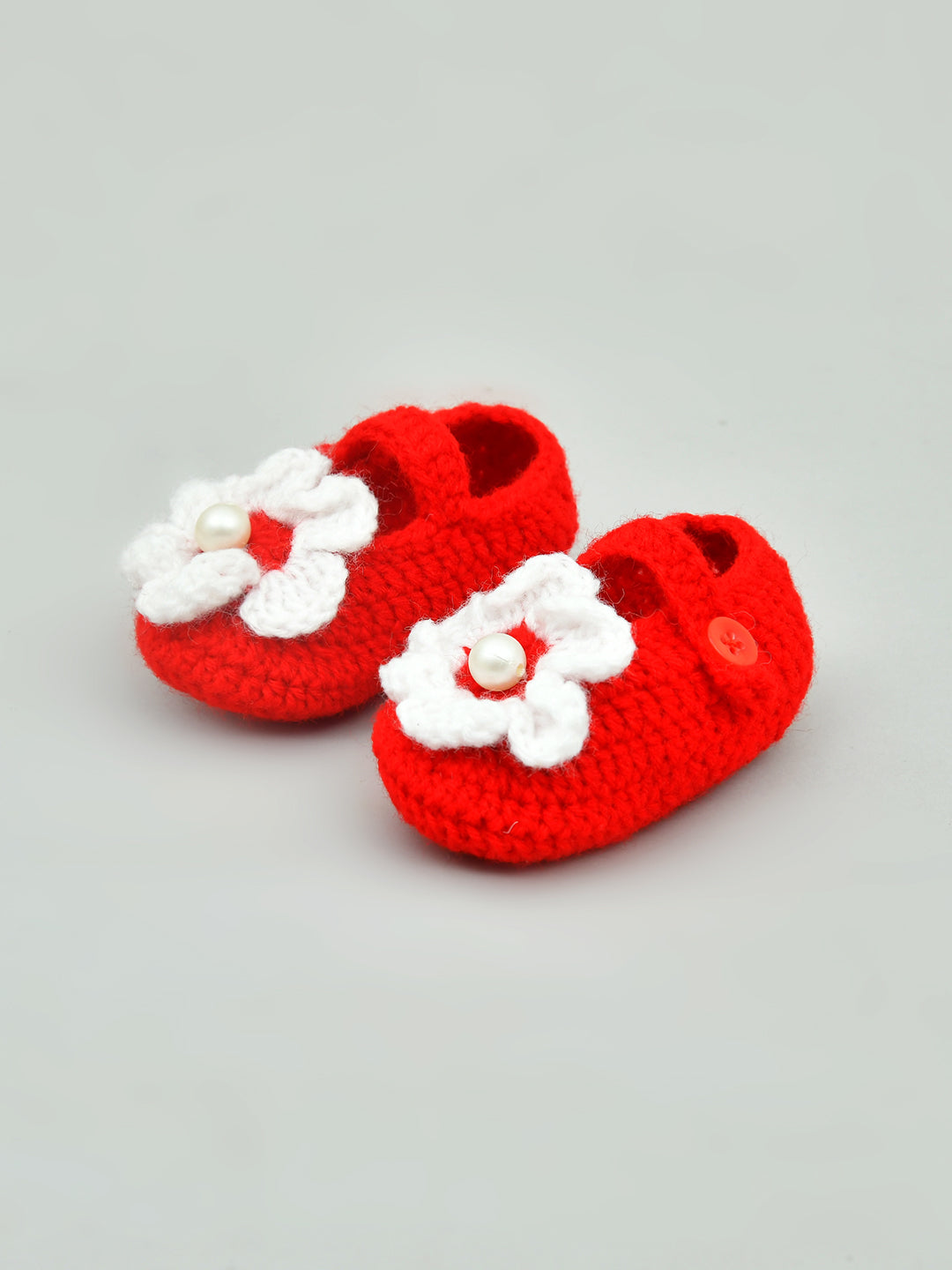 Pack of 2 Red & White Handmade Crochet Baby Booties for Girls