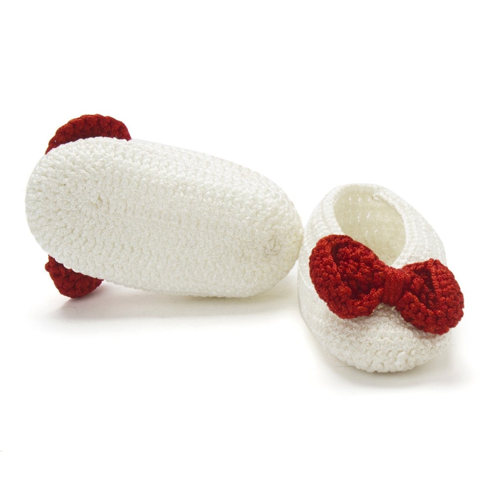 Pack of 2 Red & White Handmade Crochet Baby Booties for Girls