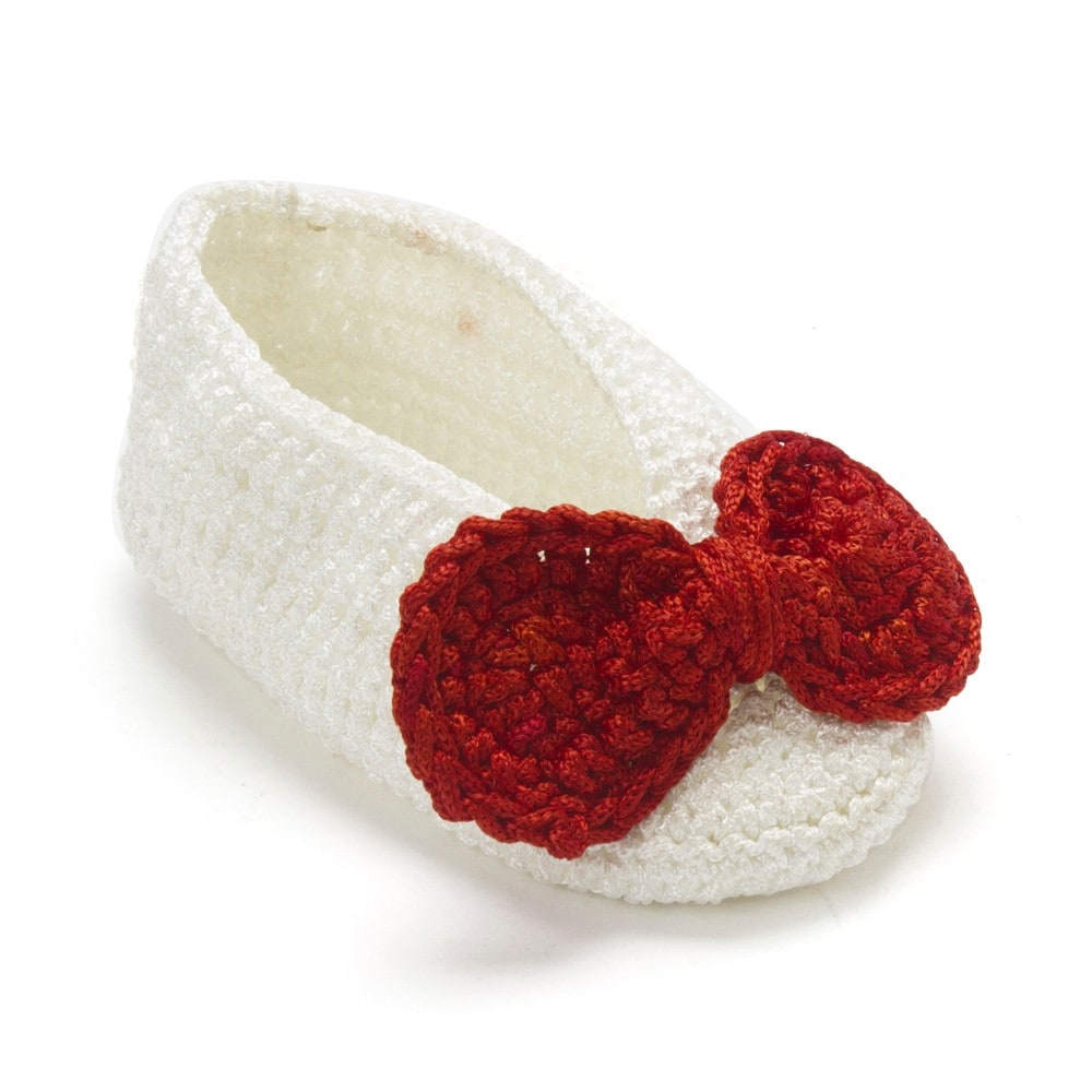 Pack of 2 Red & White Handmade Crochet Baby Booties for Girls