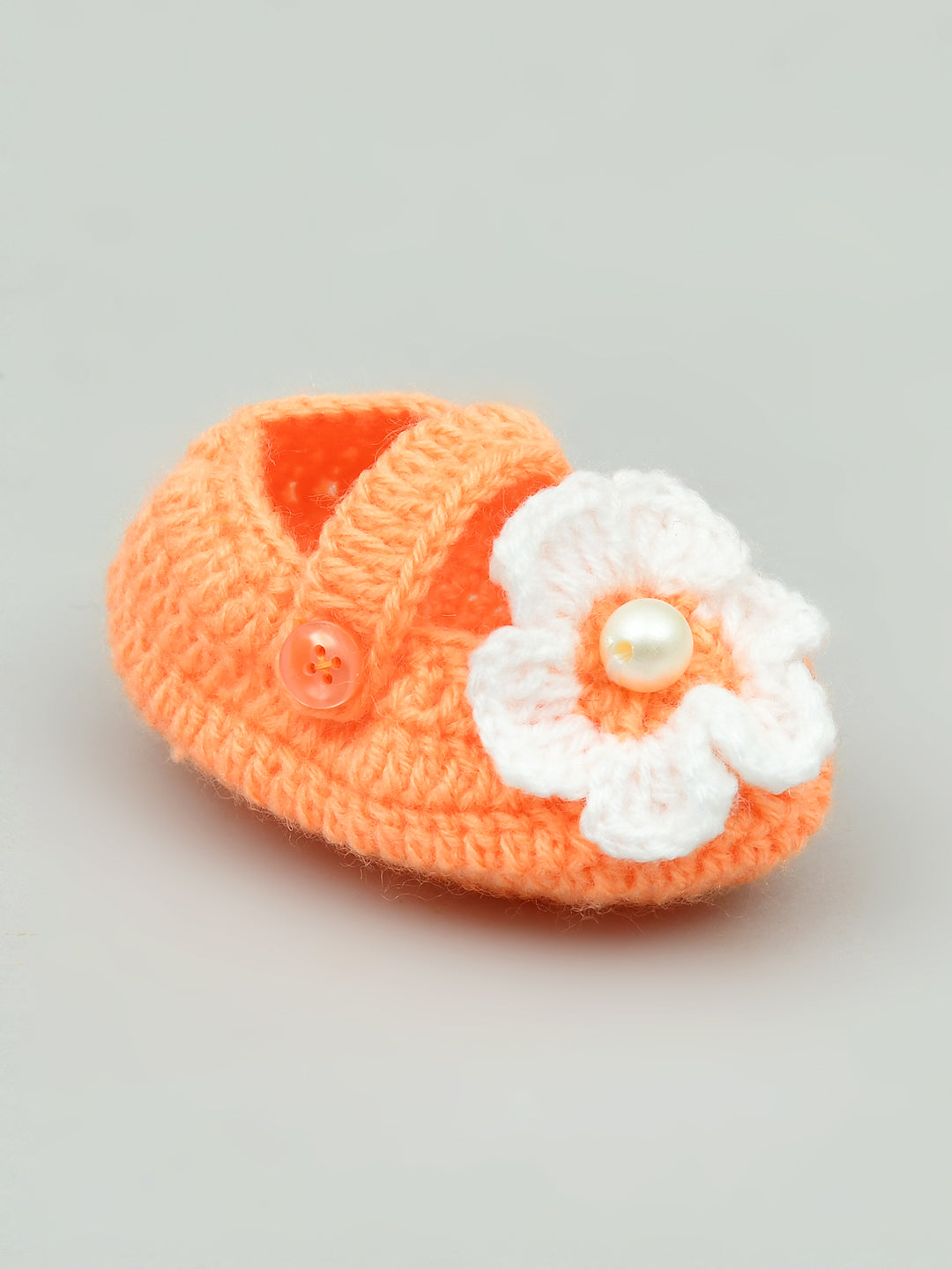 Pack of 2 Red & Peach Handmade Woollen Crochet Baby Booties for Girls