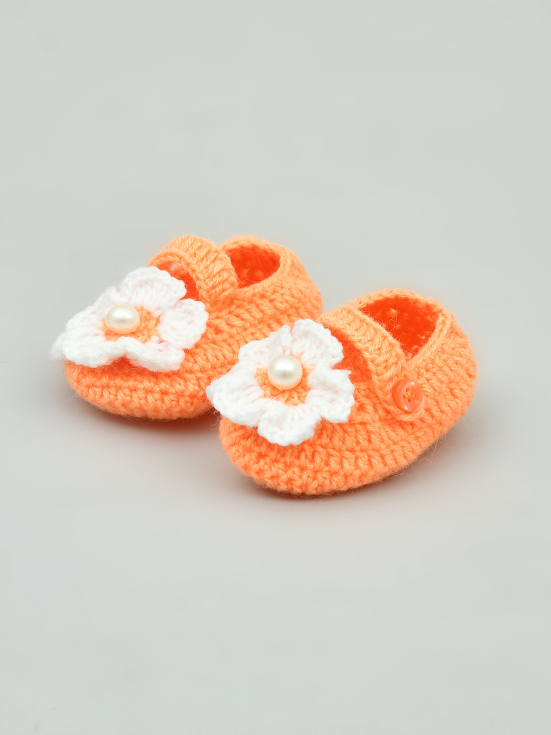 Pack of 2 Red & Peach Handmade Woollen Crochet Baby Booties for Girls