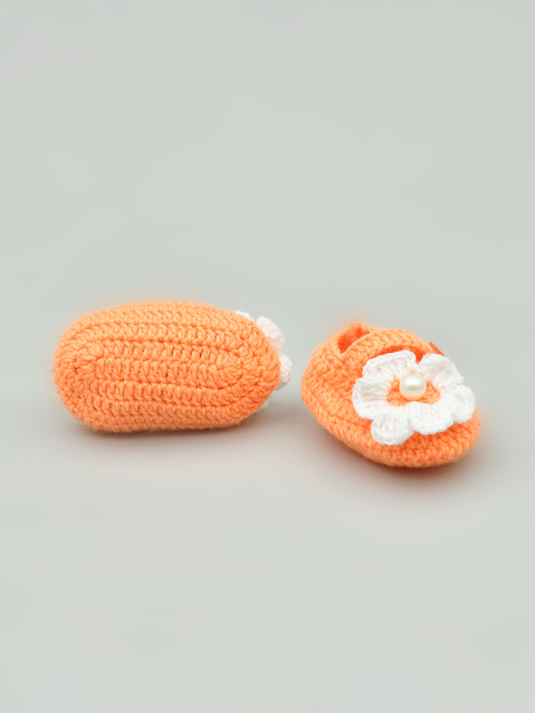 Pack of 2 Red & Peach Handmade Woollen Crochet Baby Booties for Girls