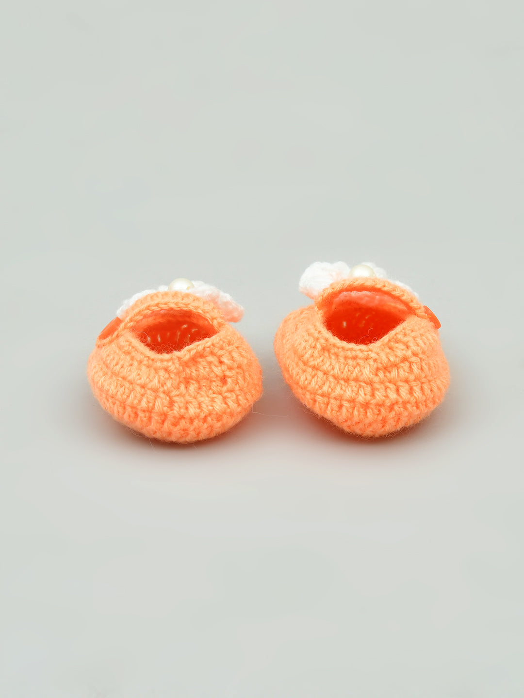 Pack of 2 Red & Peach Handmade Woollen Crochet Baby Booties for Girls