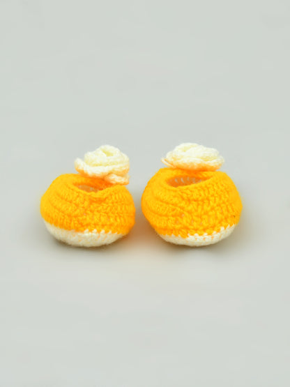 Pack of 2 Pink & Yellow Handmade Woollen Crochet Baby Booties for Girl