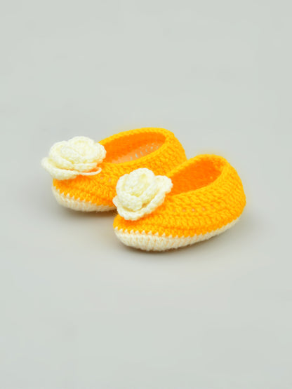 Pack of 2 Pink & Yellow Handmade Woollen Crochet Baby Booties for Girl