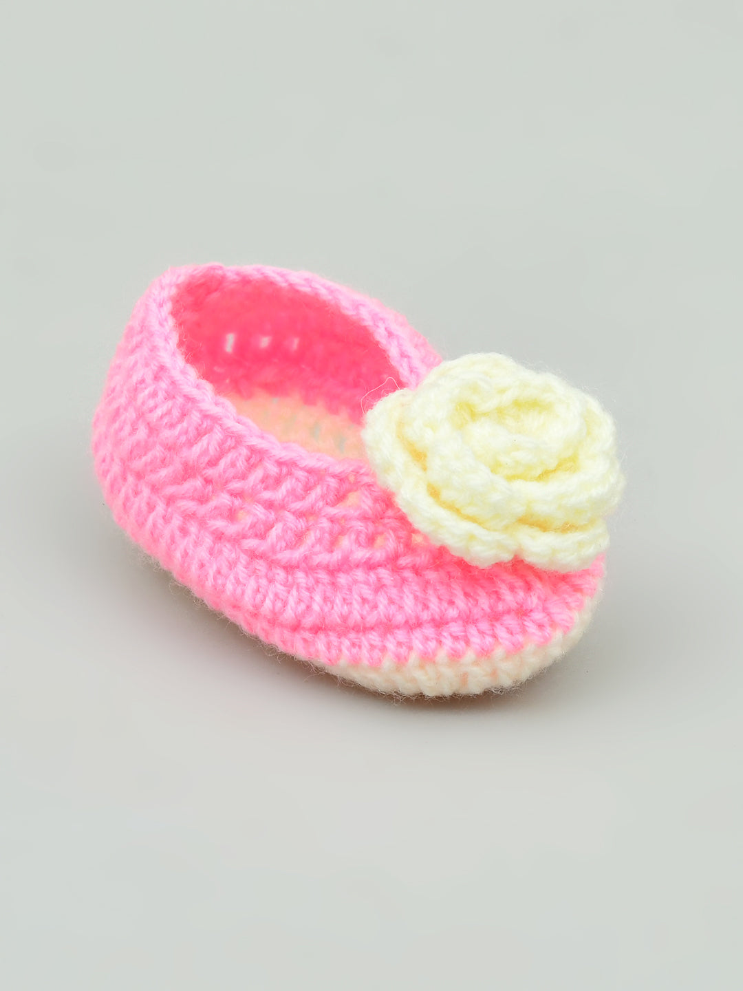 Pack of 2 Pink & Yellow Handmade Woollen Crochet Baby Booties for Girl