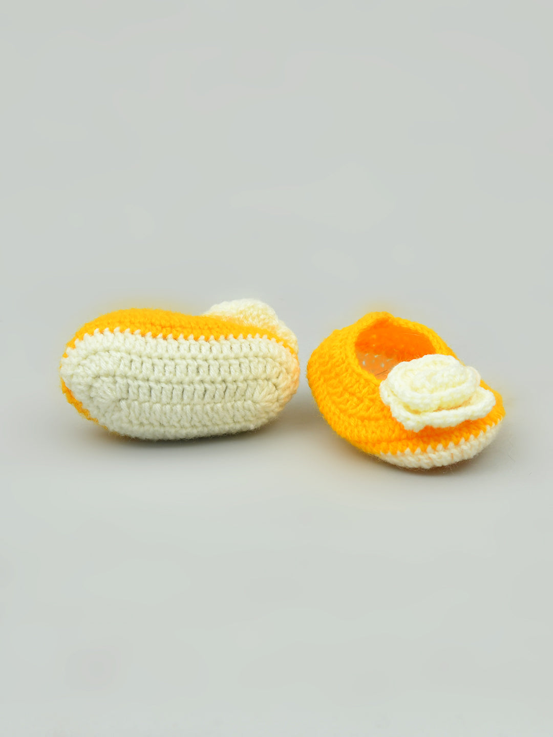 Pack of 2 Pink & Yellow Handmade Woollen Crochet Baby Booties for Girl