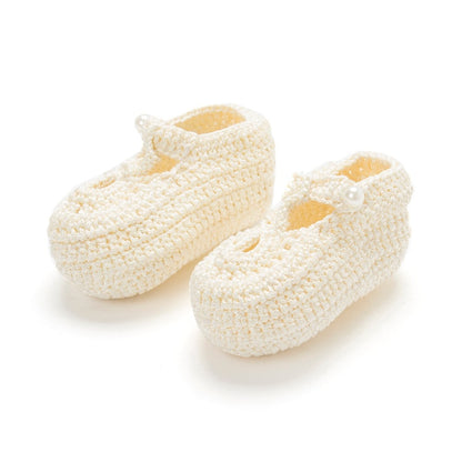 Pack of 2 White & Off White Handmade Crochet Baby Booties for Girls