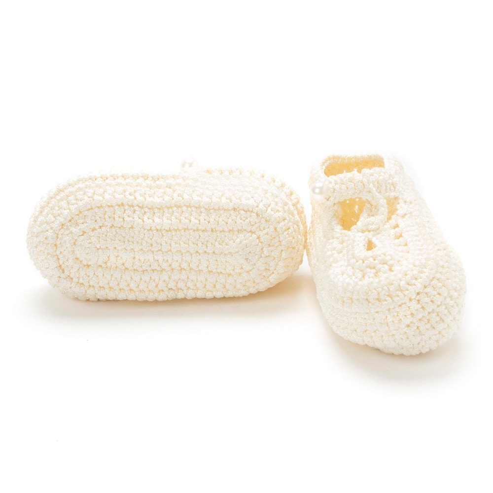 Pack of 2 White & Off White Handmade Crochet Baby Booties for Girls