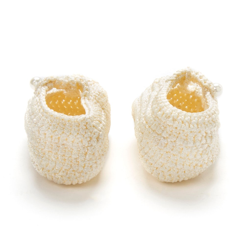 Pack of 2 White & Off White Handmade Crochet Baby Booties for Girls