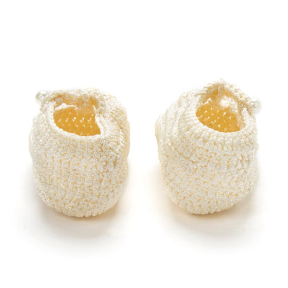 Pack of 2 White & Off White Handmade Crochet Baby Booties for Girls