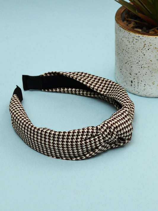 Brown Free Size Checked Hair Band