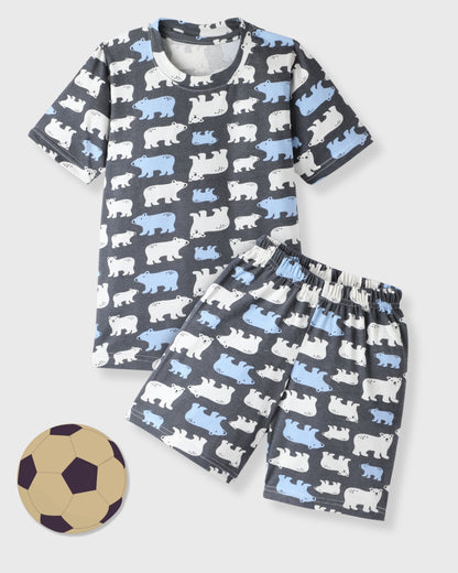 Blue & Brown Pure Cotton Half Sleeves Animal Printed Shorts Set for Boys - Pack of 2