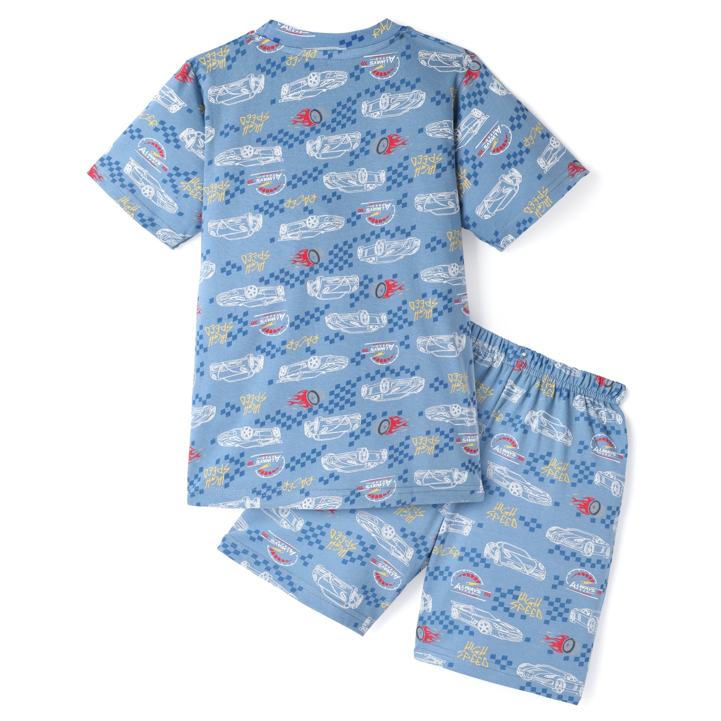 Blue & Black Pure Cotton Half Sleeves Car & Puppy Printed Shorts Set for Boys - Pack of 2