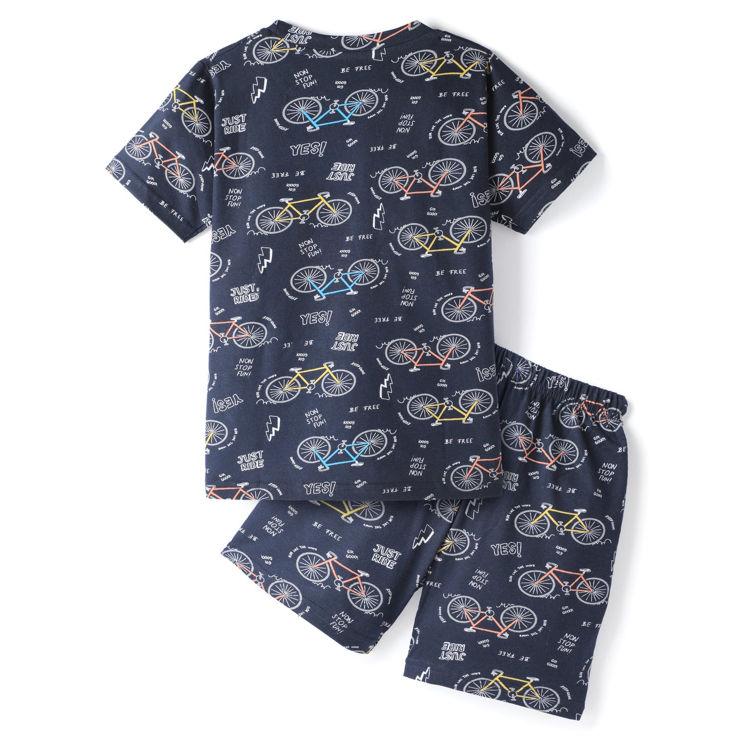 Peach & Black Pure Cotton Half Sleeves Printed T-shirt & Shorts Set for Kids - Pack of 2