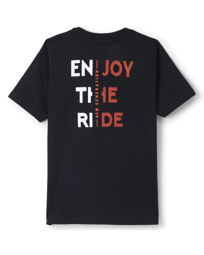 Typographic Printed Premium Cotton Half Sleeves Black T-Shirt for Boys