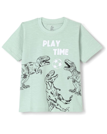 Dinosaur Printed Premium Cotton Half Sleeves Green T-Shirt for Boys