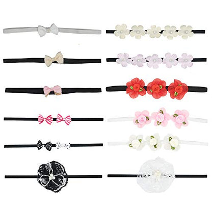 Pack of 12 Multicolor Floral Headbands for Girls