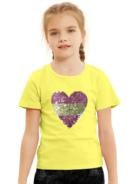 Yellow  Sequin T-shirt for Girls