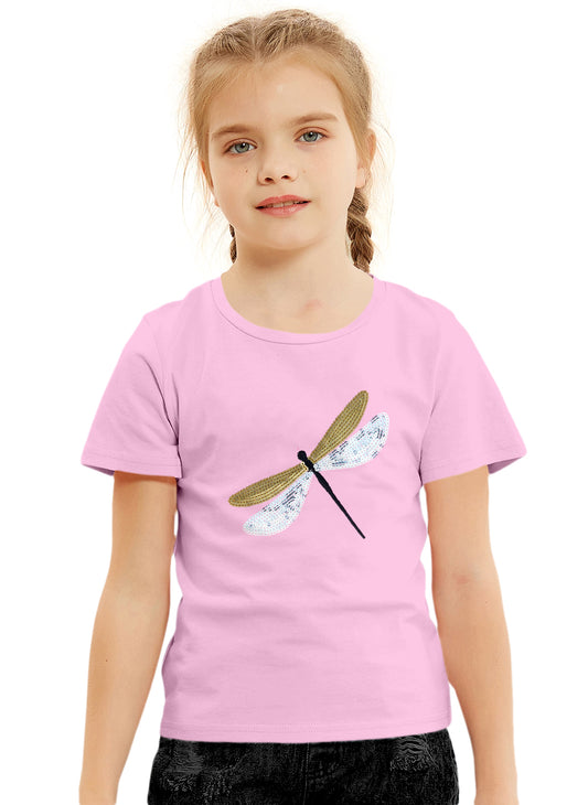 Girls Pink Sequin Cotton T-shirt