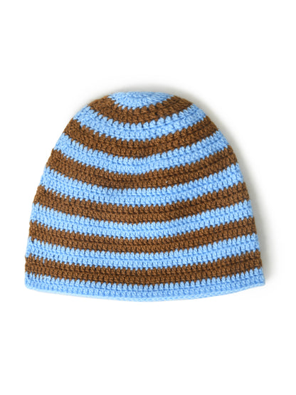 Brown & Blue Handmade Woollen Striped Cap for Kids