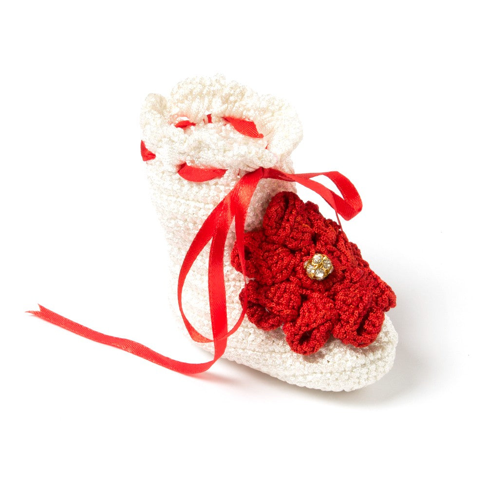 Red White Crochet Baby Booties with Headband for Girls