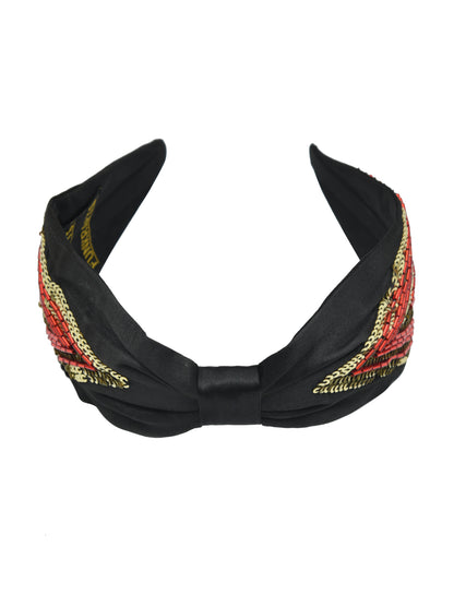 Black Embroidered Knotted Girls Hairband