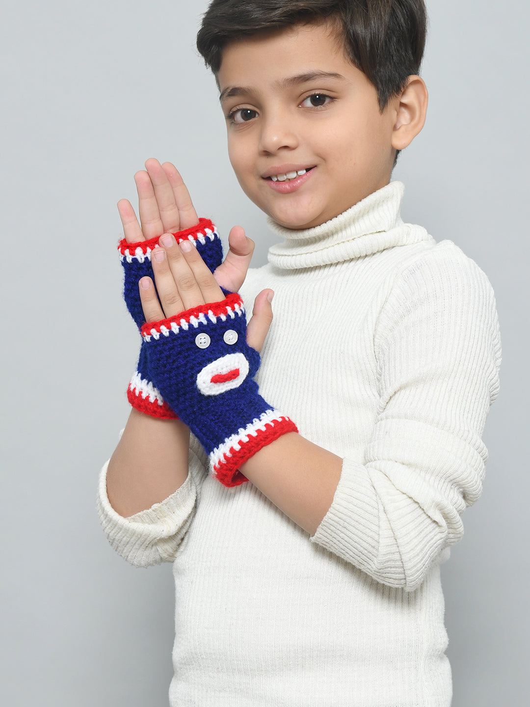 Blue Handmade Woollen Fingerless Gloves For Girls and Boys