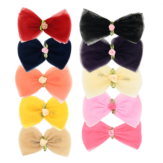 Set of 10 Multicolor Bow Hair Clips for Girls