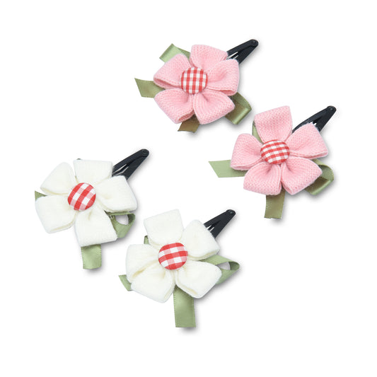 Pink & Off White Pack of 4 Cute Hair Clips for Girls