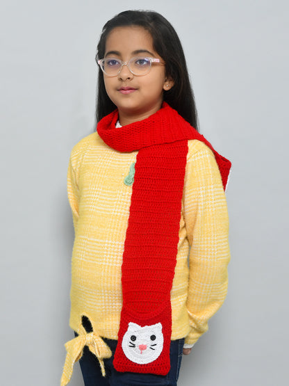 White Handmade Woollen Muffler For Kids With Pockets