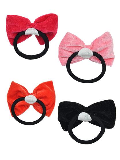 Set of 4 Multicolor Bow Hair Ties for Girls